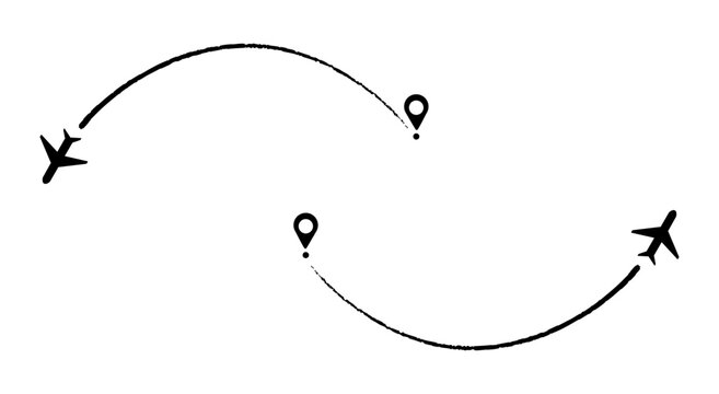 Flight path designs showing airplane tracking routes with dynamic dotted lines for travel maps, aviation concepts, route visualization, and navigation graphics in clean modern style.