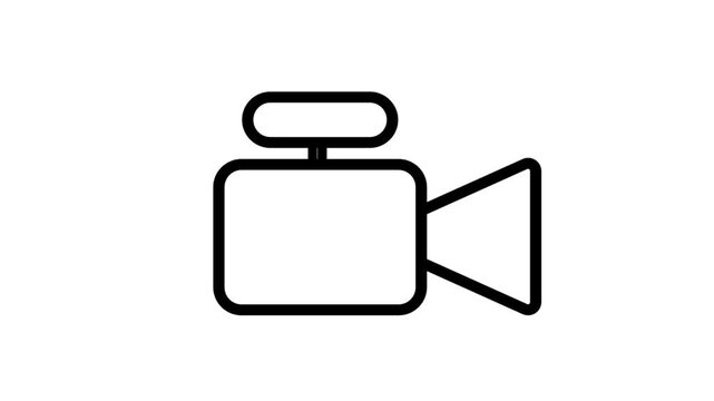 Video camera line icon animation representing cinema, film production, CCTV surveillance, digital recording, and media broadcasting industry professional equipment.