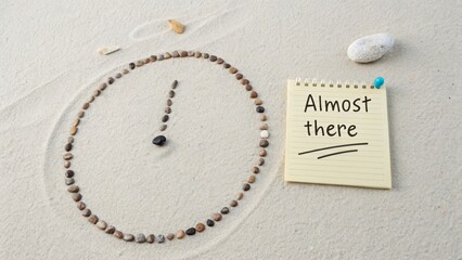 Circular progress bar made of pebbles on sand