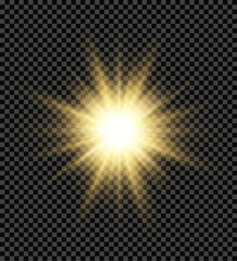 Magical glowing star explodes with neon light and sparkling particles. Transparent PNG allows integration in digital designs. Perfect for sci-fi, fantasy, or festive themes.