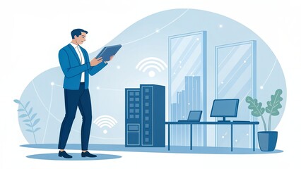 Businessman Managing Smart Office Connectivity Advanced Technology Digital Workspace Modern Corporate Environment Innovation Productivity AI Generated