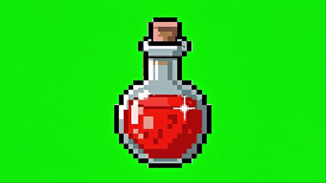 Retro 8-bit Video Game Magic Potion on Green Screen.