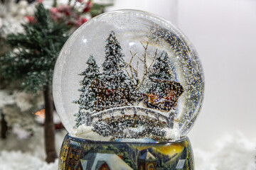 Magical Snow Globe with Tiny Winter Town and Glowing Lights