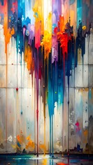 Vertical abstract background with vibrant rainbow paint drips and splashes