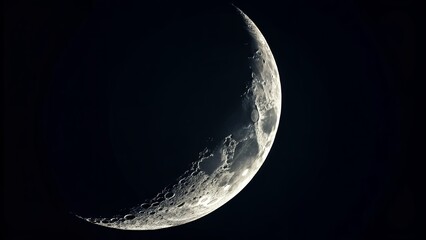 Detailed View of a Crescent Moon Close-Up Celestial Night Sky Astronomy Space Lunar Surface Science Observation Cosmic Glow AI Generated