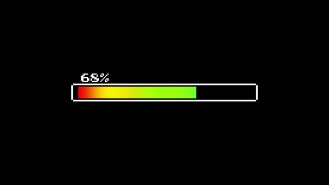 4k animation progress bar health indicator 100 percent full pixel art suitable for game ui, loading screens, status displays, and digital media projects.