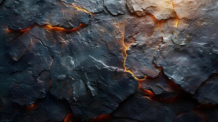 Dark Textured Surface with Fiery Cracks and Irregular Patterns