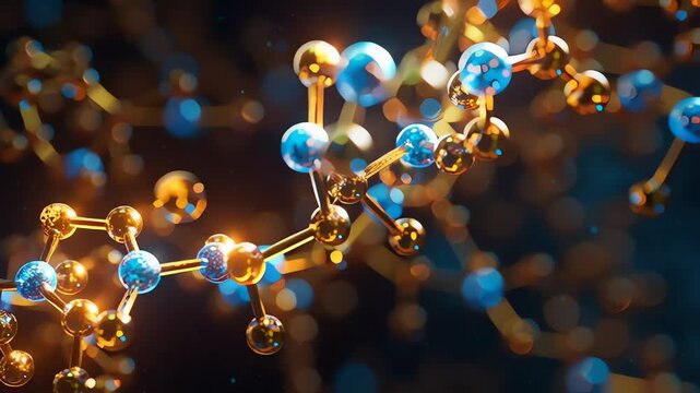 Futuristic atp molecule structure glowing gold and blue