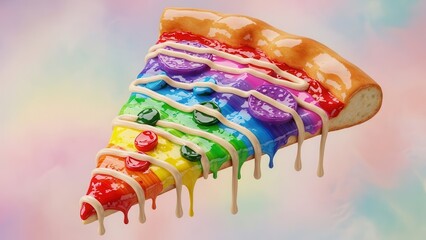 slice of pizza with rainbow colors and candy toppings
