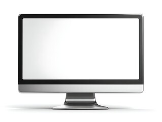 Fototapeta premium Modern Sleek All-in-One Computer Monitor with Blank White Screen, Silver Metal Finish and Minimalist Stand on White Background