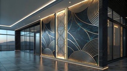 Luxurious Modern Interior with Illuminated Art Deco Wall Decor Elegant Architecture Design Lighting Sophisticated Stylish Opulent AI Generated