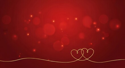 Intertwined Golden Hearts Floating in Deep Red Cosmic Nebula with Glowing Stars