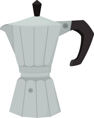 Italian geyser coffee maker isolated on white background. Illustration of metallic moka pot