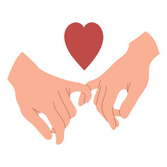 Pinky promise vector concept.Two hands crossed little fingers, promise, love gesture.Hand drawn flat vector illustration.Valentine's day design.