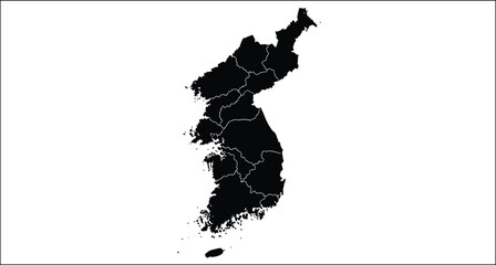 Korean Peninsula map silhouette, North Korea, South Korea, administrative regions, black vector outline, political boundaries, geographic illustration, Asia, country division © Creative World
