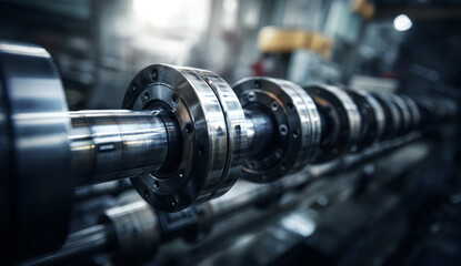 Fototapeta premium Cylindrical roller arms on industrial machinery with metallic components and textured surfaces