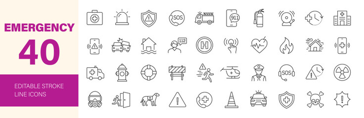 Emergency icon set. Editable line icons. Vector illustration. © Dear Lala
