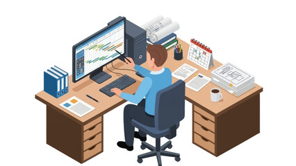 Woman Working on Computer at Desk.