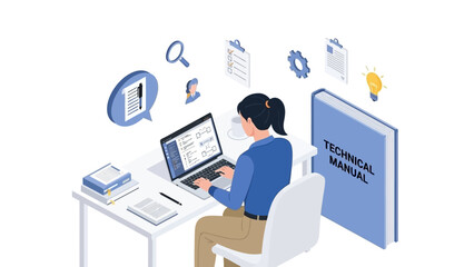 Woman Working on Laptop at Desk.