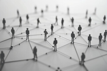 Large group of simple people shapes connected by lines