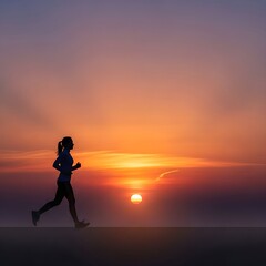 Fototapeta premium Vivid sunset landscape featuring the silhouette of a male runner, ideal for concepts related to wellness and daily goals
