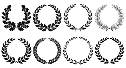 Vintage oak and laurel wreath silhouette set for heraldic awards and aristocratic symbols © MdtTahomidHossain