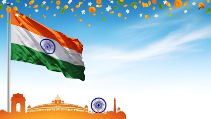 Indian republic day banner with national symbols