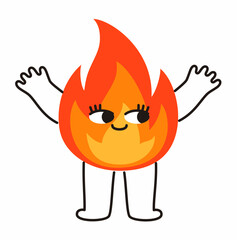 Cute fire mascot character on a white background. Flat vector illustration.