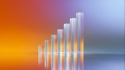 An abstract visualization of a graph with rising columns on a gradient backdrop, suggesting growth and progress