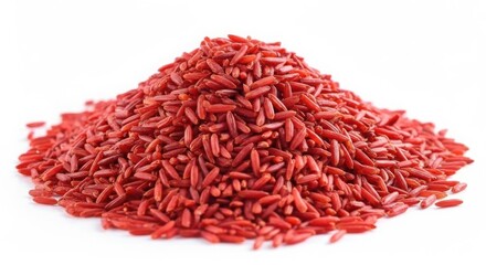 Fototapeta premium Pile of red rice grains on a white background
