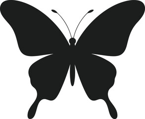 Black silhouette of a butterfly with detailed wings and antennae on a white background insect © MdImran
