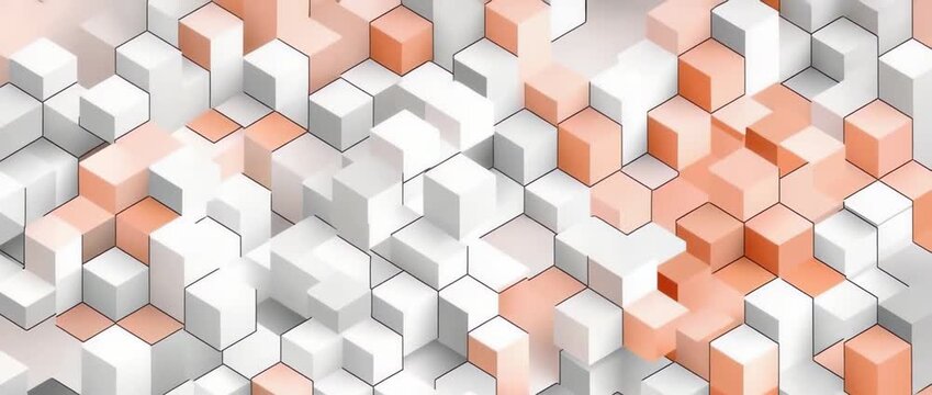 Abstract 3D Geometric Cube Pattern White Gray and Peach Isometric Background
