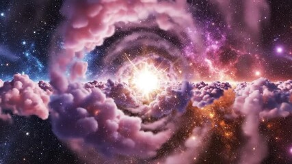 A stunning video of a vibrant galaxy with a bright star and colorful clouds in space Lofi Animation