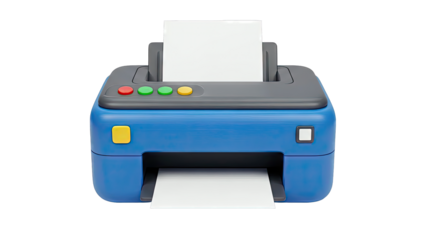 Blue Printer Printing Paper on White Background