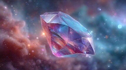 Obraz premium Sparkling Fantasy Crystal Gem with Nebula Background and Cosmic Dust