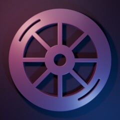 Obraz premium Purple Bicycle wheel icon isolated on purple-blue background. Bike race. Extreme sport. Sport equipment. Minimalism concept. 3D render illustration