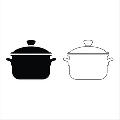 Black silhouette healthy cooking pot modern vector icon set on transparent background.