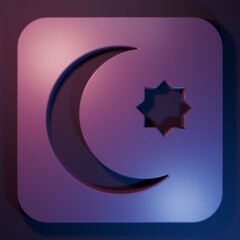 Obraz premium Purple Star and crescent - symbol of Islam icon isolated on purple-blue background. Religion symbol. Minimalism concept. 3D render illustration