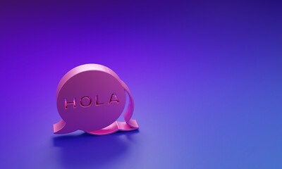 Pink Hola icon isolated on purple-blue background. Minimalism concept. 3D render illustration © vector_v