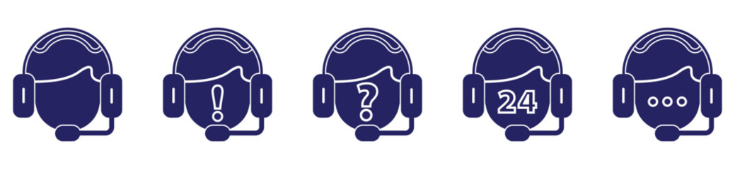 Customer Care Communication Icons Set with Headset and Message