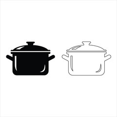 Black silhouette healthy cooking pot modern vector icon set on transparent background.