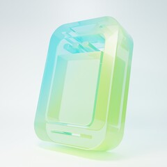 Frosted glass Smartphone, mobile phone icon isolated on white background. Minimalism concept. 3D render illustration