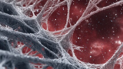 Detailed view of microlevel nanofiber integration within spacecraft panels to improve durability against cosmic radiation.