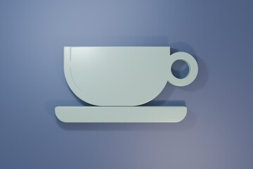 Grey Coffee cup flat icon isolated on purple-blue background. Tea cup. Hot drink coffee. Minimalism concept. 3D render illustration