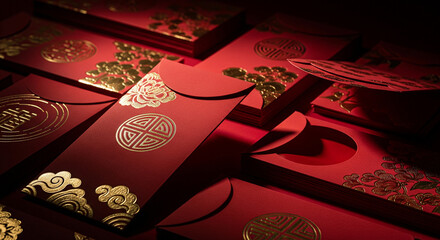 Red envelopes with gold designs for chinese new year celebrations and gift giving traditions