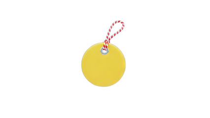Yellow Tag with Red and White String on White Background