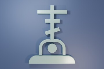 Obraz premium Grey Grave with cross icon isolated on purple-blue background. Minimalism concept. 3D render illustration