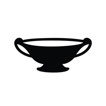 Ancient Greek kylix style cup in black silhouette on white background
