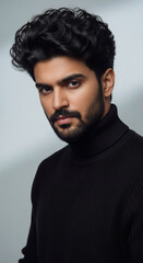 Fototapeta premium Confident Young Man with Beard and Black Turtleneck
