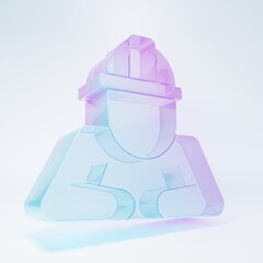 Obraz premium Frosted glass Builder icon isolated on white background. Construction worker. Minimalism concept. 3D render illustration